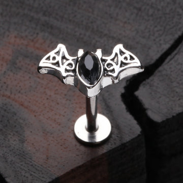 Detail View 1 of Victorian Goth Bat Sparkle Steel Labret-Black